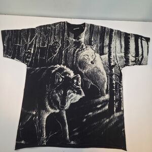 Vintage Wolf All-Over Print Fruit of the Loom Tee L USA Made 80s/90s AOP
